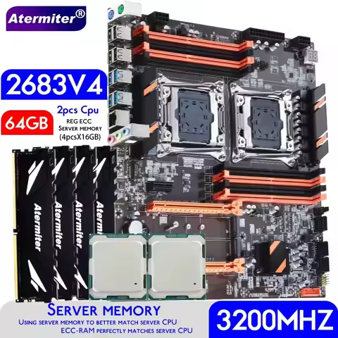 for Atermiter Dual X99 Motherboard With 2011-3 XEON E5 2683 V4*2 With 4pcs X 16GB = 64GB DDR4 3200MH