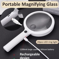 Handheld Magnifier 40/30/20x Rechargeable Illuminated Magnifying Glass 3 Light Modes Portable Magnif
