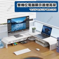 roomRoomy - 雙機位電腦顯示器增高架 多功能可旋轉置物架 筆記本臺式電腦顯示螢幕增高支架（白色）- L18W