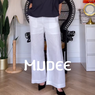กางเกงขายาวเอวยางยืดด้านหลัง ผ้าลินิน 100%  สีขาว OFFWHITE Stretched Back Wide-Leg Long Pants