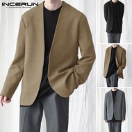 ChArmkpR Store INCERUN Mens Long Sleeve Collarless Henley Blazer Cardigan Open Front Coat Thin Jackets