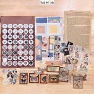 Set phụ kiện trang trí Bullet journal tiện ích Tuệ Minh gồm túi quà kraft vintage + bộ sticker washi