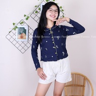 Cardigan Crop Motif | Cardigan Outer Kerah | Outer Korean Style | Cardigan Ruffle Necy Wanita Motif