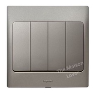 Legrand Mallia 4Gang 1Way/2Way Silver/Matt Black Quadruple Wall Switch 4 Gang 1 Way 2 Way