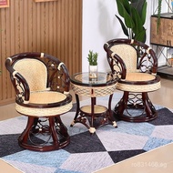 Table and Chair Set with Swivel Balcony Backrest Chair, Solid Wood Chair, Single Leisure Rattan Chai