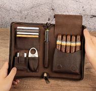 Contrast Color Genuine Leather Cigar Box Lychee Pattern Portable Multi-functional Portable Cigar Bag