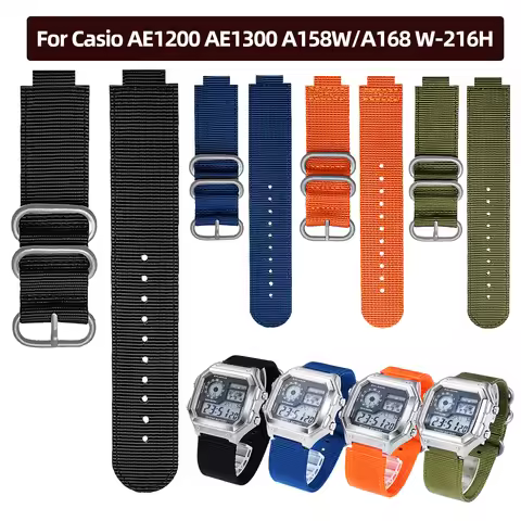 For Casio A158 A168 f91w AE-1200WHD/A159/A169 AE1300 Convex mouth Canvas Watchband Men Watch Accesso
