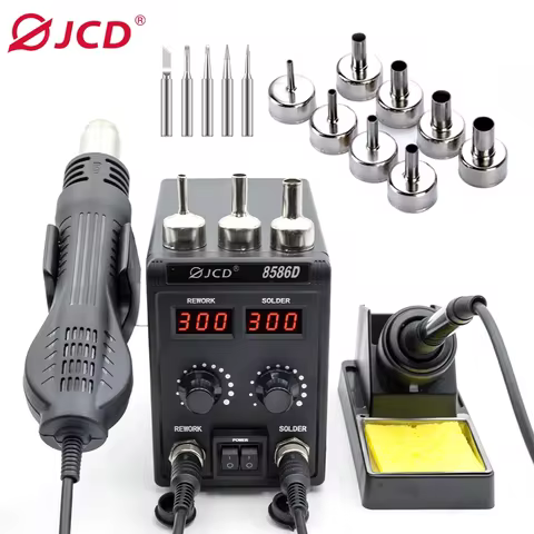 JCD 8586D Soldering Station 2 IN 1 Hot Air Gun Solder Station with 2 Digital display,10-Minute Sleep