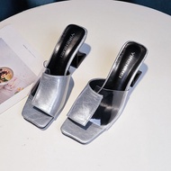 Dép Cao Gót Vuông Thiết Kế Pháp Cho Nữ Mùa Hè 2024 Dép Cao Gót Trong Suốt Thời Trang Đế Cao Su Thườn