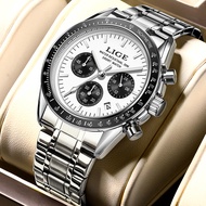 Lige นาฬิกาควอทซ์แบรนด์หรูชั้นนำสำหรับผู้ชายนาฬิกาทหารสายเหล็กเต็มรูปแบบนาฬิกาข้อมือ30ATM กันน้ำ relogio masculino 2024