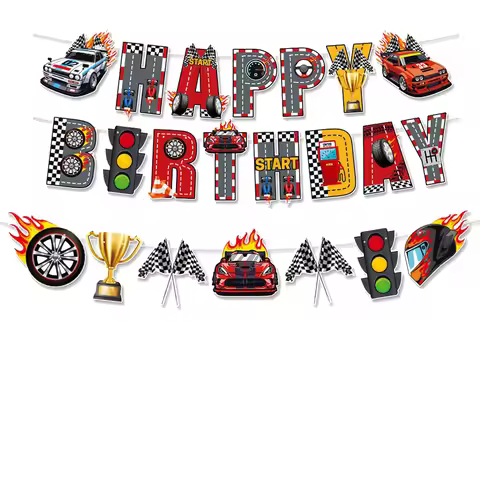 race car party banner garland hanging swirls decor boys birthday decor racing party decor race car b