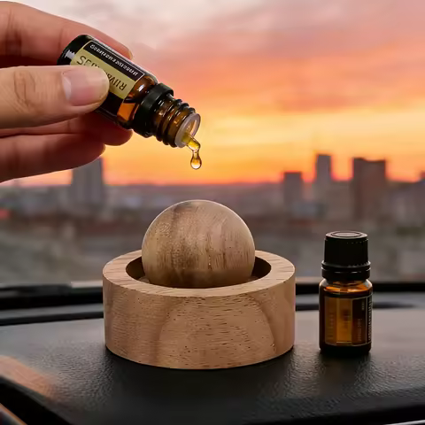Wood Aroma Diffuser Ball with Base Essential Oil Diffuser Ornament Car Desk Fragrance Diffuser Home 