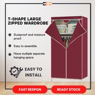 Almari T-shape Large Zipped Wardrobe / Alamari Gantung Pakaian Baju Kain Besar Murah Plastik Kukuh