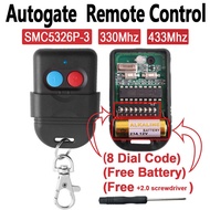 【High quality】330Mhz Auto Gate Remote Control SMC5326 433Mhz 8DIP Switch AutoGate Door Remote Control  12V 23A Battery (Battery Included)