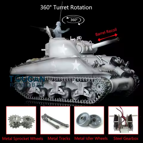 Toys 1/16 Heng Long Upgraded Ver Snow 7.0 M4A3 Sherman RC Tank 3898 360° Turret Barrel Recoil Metal 