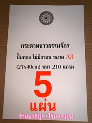 กระดาษขาวธรรมจักร A3 แผ่นใหญ่ - กระดาษแข็ง ปั้มทอง ไม่มีกรอบ ขนาด A3 (27x40cm) หนา 210 แกรม [ล.ซ.] ป