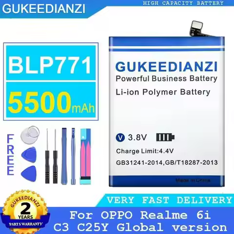 Mobile Phone Battery 5500Mah BLP771 For Oppo Realme 6I C3 C25Y Global Version Lightweight