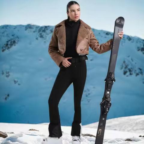 GSOU SNOW Winter Faux Lamb Wool Jacket Overalls Two Piece Set Women Slim Insulated Snow Jumpsuit Win