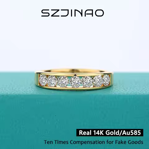 14K Gold Sparkling Moissanite Diamond Ring 3MM 0.1CT*7 Fashionable Luxury Ring for Women Anniversary