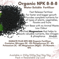 Bio-Plus Organic NPK 8-8-8/NPK 888 Humate Plus Fertiliser/Fertilizer with Magnesium (MgO) - 2% Humate - 10% Granular and  Water Soluble Plant Base with no Animal Waste Low Odour