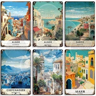 Maghreb Travel Cityscape Metal Sign Alger Algeria Djerba Tunisia Chefchaouen Morocco Marrakesh Zarzi
