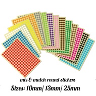 [SG Seller] 10mm/13mm/25mm Round Sticker Label Dot Sticker Colourful Paper Rainbow Montessori Creati