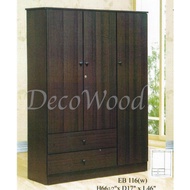 EB116 Ready-Fixed Solid 3 Door 2 Drawer Wardrobe (Walnut) - L1168MM X W431MM X H1689MM