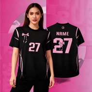 Black Short Sleeved T-shirt With Pink Bow, Number "27" And Line Pattern COQUETTE RIBBON Jersey Coque