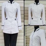 seragam pdh wanita blazer putih azkia panjang seragam putih lis hitam