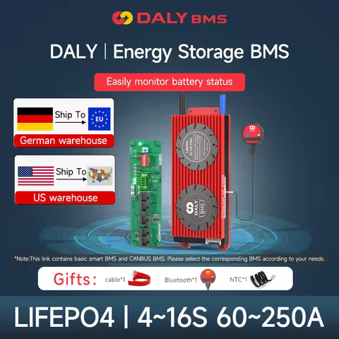 Daly Smart BMS Lifepo4 CAN 1A Active Balance 4S 12V 8S 24V 16S 48V 100A 150A 200A 250A 18650 Battery
