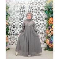 Gamis Anak Inara Ceruty Baby Doll Kombinasi Brokat | Inara Dress Kids Free Pasmina | Baju Muslim Anak 5 Tahun Sampai 14 Tahun