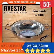 [GENUINE Products] Deep Stir-Fry Hot Pot Pan 32-28-26-24cm 3 Stainless Steel Bottom 430 Fivestar - Glass Bottom -
