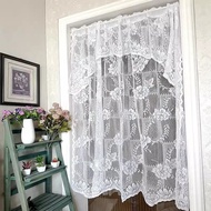 Vintage White Floral Blossom Knitted Woven Lace Short Curtain Ruffled Valance Tier Door Curtains for Small Kitchen Window Bathroom Cabinet Curtain Topper Rod Pocket