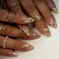 Spring Sun Star French Wearable Nails Almond Nails Exquisite Long Wearable Manicure Nails Foreign Tr