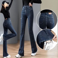 slack bootcut woman bootcut pants seluar bootcut woman Flared High-Waist Denim Pants - Stretchy Blue