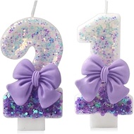 Purple Bow 21 Birthday Candles,21 Wishes Candles,21 Candle for 21th Birthday Cake Decorations,Number