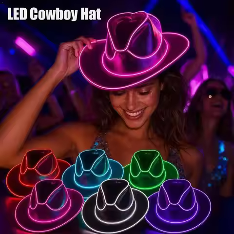 Bachelorette Party Supplies Bride Cowgirl Hat Glowing Light Bar Cap Wireless Disco Luminous Led Flas