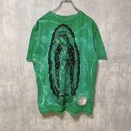 古著 RED APE AUTHENTIC 短袖紮染印花 T 卹，綠色，復古，獨特，L 碼