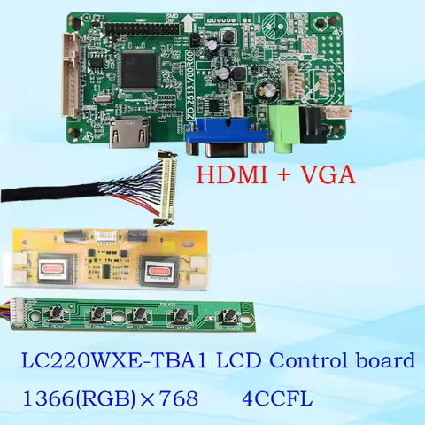 For LC220WXE-TBA1 LCD Screen Driver Board 1366x768 4CCFL 1ch 8-bit VGA HDMI To LVDS Display Control 