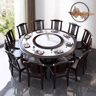 ST/🏮Marble Dining-Table New Chinese Style Solid Wood round Table Turntable Household Dining Table and Chair Dining Table