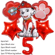 6Pcs Cartoon Paw Patrol Marshall Theme Foil Balloon Number Balloon Childrens Birthday Party Decorati