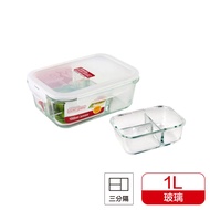 樂扣樂扣三分隔耐熱玻璃保鮮盒/長方形/1L(LLG447CT)