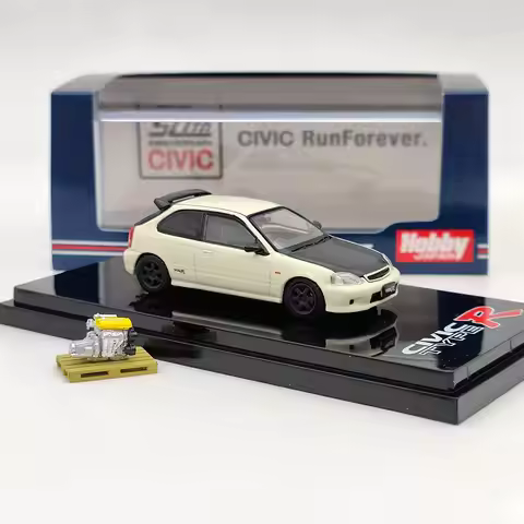 1/64 Hobby Japan Civic TYPE R (EK9) With Engine Display Model HJ642016EW White Diecast Toys Car Coll