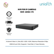 Uniarch NVR For IP cameras 4-channel Video In Maximum resolution 8 Mpx - NVR-104E2-P4