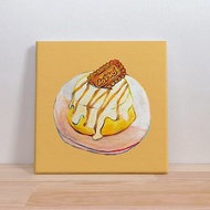 白巧克力焦糖蛋糕-簡約-手繪甜點插畫-無框畫/裝飾畫/掛畫/複製畫