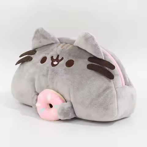 Kawaii Pusheen Pencil Case Cute Donuts Pusheen Cat Backpack Cute Makeup Pouch Zipper Pen Bag with Cu