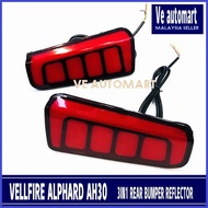 VELLFIRE ALPHARD 30 BUMPER REFLECTORS LED 3IN1 ACCESSORIES TAIL LAMP BRAKE SIGNAL RUNNING RED SMOKE