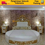 Dipan Tempat Tidur Almera Round Size Ukir Finishing Gold White  Luxury