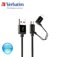 Verbatim 威寶 Micro USB + Lightning 充電傳輸線-1.2M(黑)