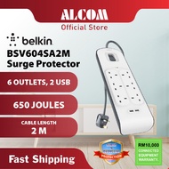 BELKIN 6 Gang 2 USB BSV604SA2M 2M Surge Protector Extension Plug Socket Power Strip